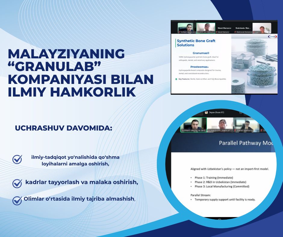 MALAYZIYANING “GRANULAB” KOMPANIYASI BILAN ILMIY HAMKORLIK MUHOKAMA QILINDI