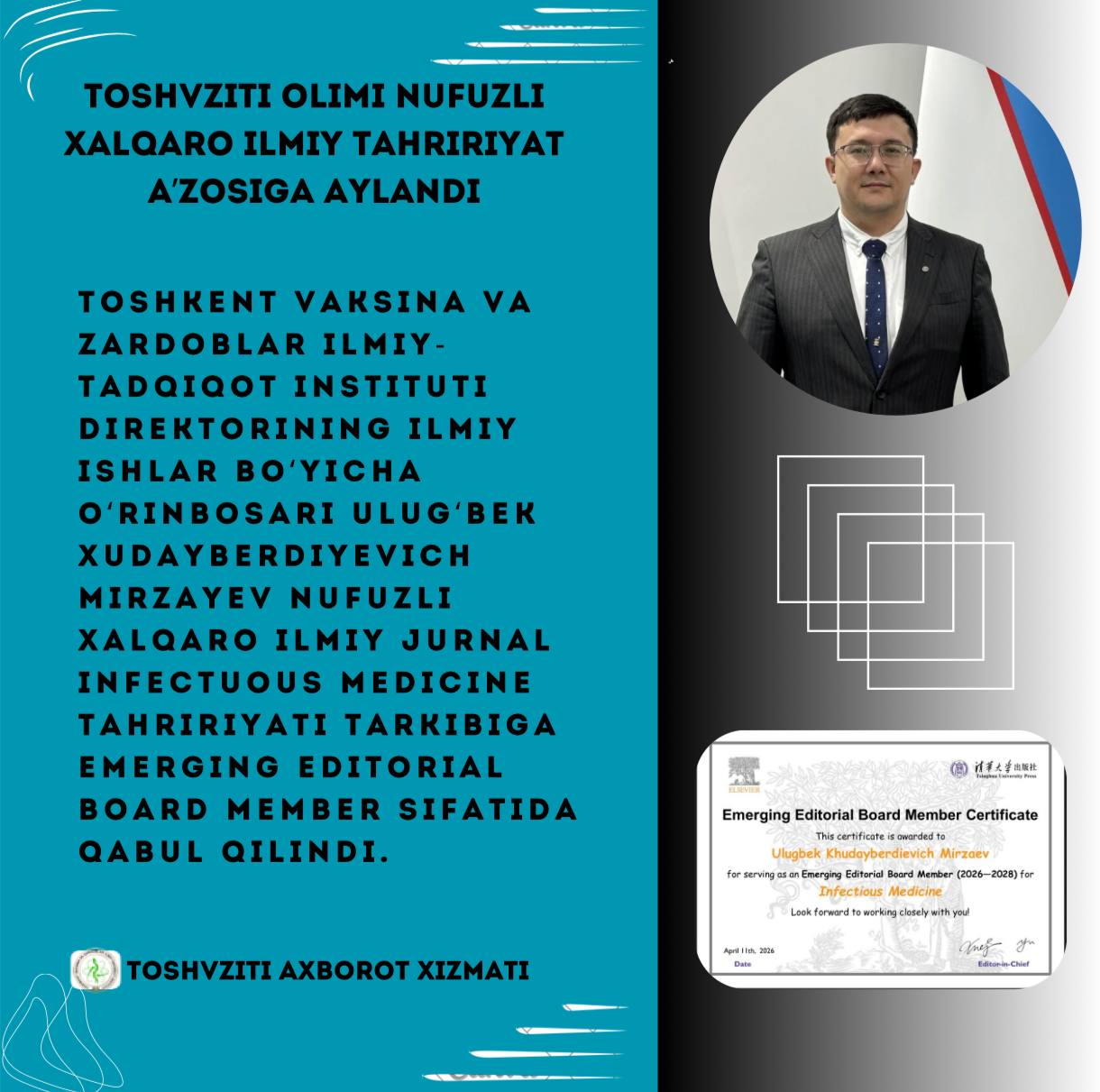 TOSHVZITI OLIMI NUFUZLI XALQARO ILMIY TAHRIRIYAT A’ZOSIGA AYLANDI